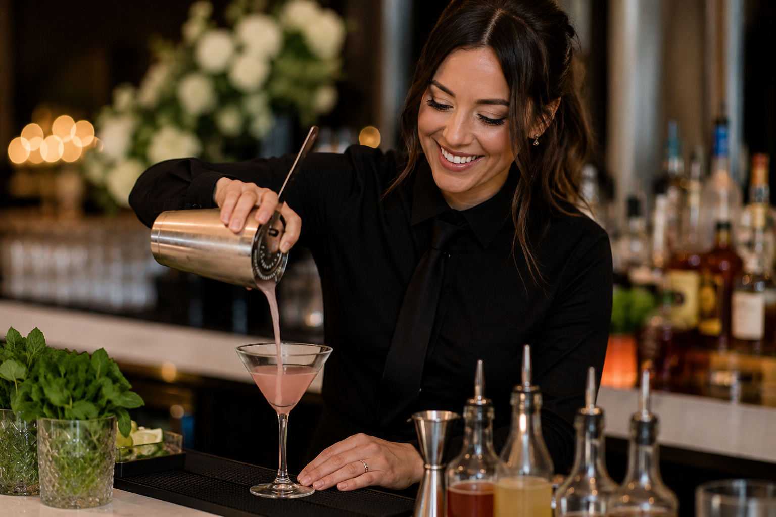 SC Party Helpers bartender pouring a drink
